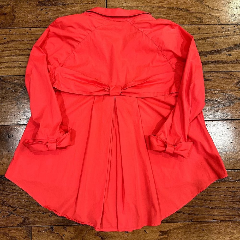 Large Bow Ruffle Collar Button Up Blouse Pink/Red/Salmon Color